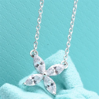 

100% 925 sterling silver charm petal shape necklace, classic fashion jewelry, holiday gift for girlfriend
