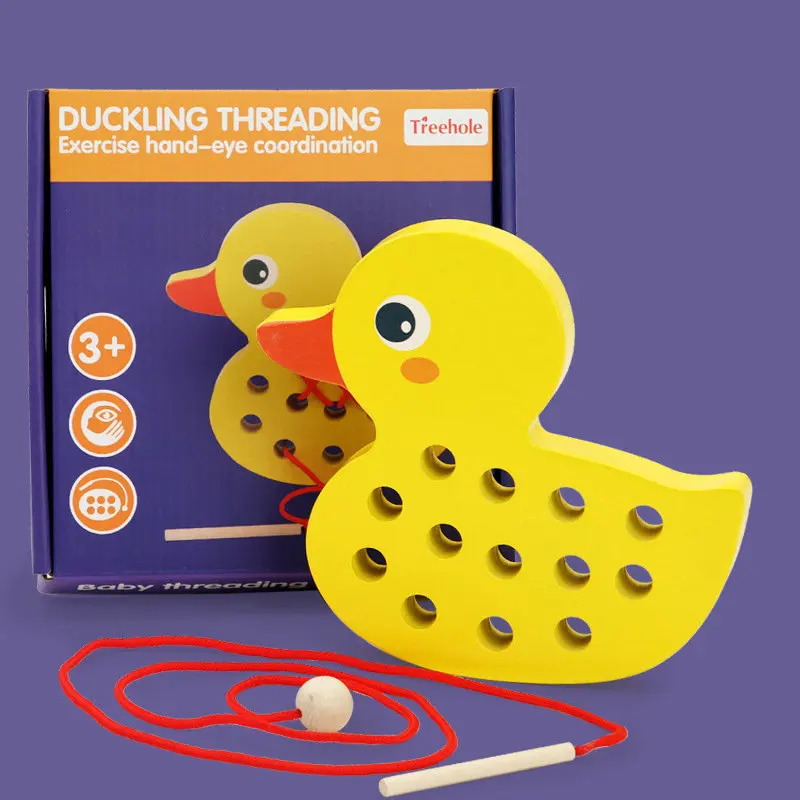 

Cartoon animal wire piercing board Duckling Whale Threading Exercise hand-eye coordinator baby wood toy montessori toddler toys