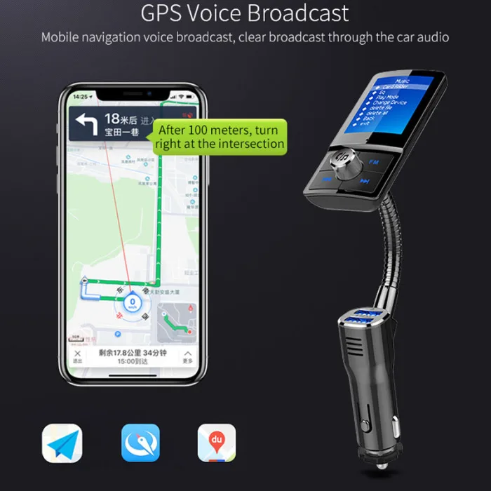 Bluetooth 4,2 fm-передатчик Handsfree автомобильный mp3-плеер QC3.0 USB зарядное устройство Hi 888