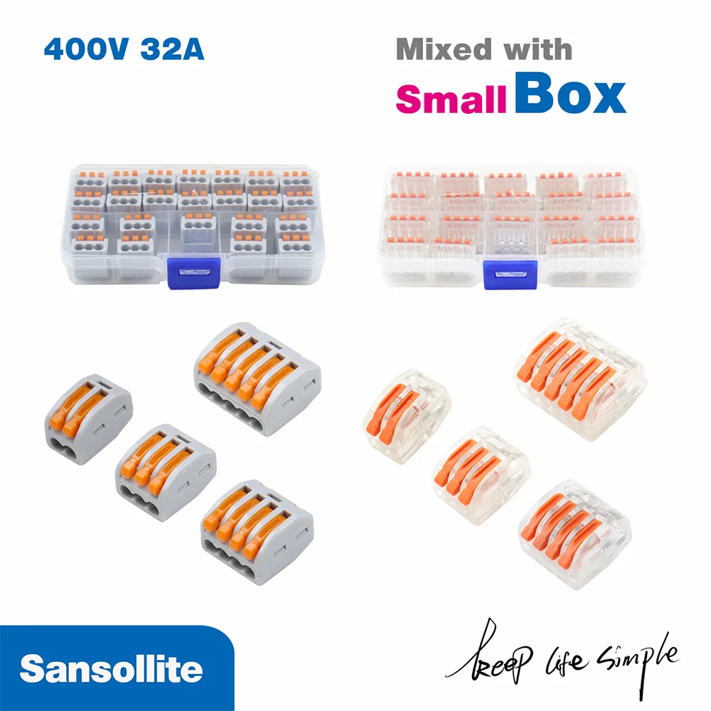 

Mixed compact wire Connectors with box quick install terminal block for all conductor types Max 12AWG wire connector