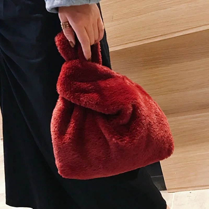 

New Style Plush Bag Women's 2019 Autumn Case Knot Wrist Strap Korean-style Solid Color Fashion Versitile Fashion Solid Color Han