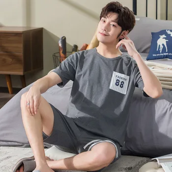 

Solid Pajamas Men Short Sleeve Pijama Set for Male Plus Size Sleep Clothing Casual Night Sleepwear Man Pyjamas Suit Summer