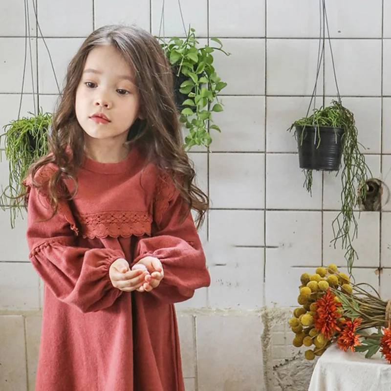 Зимняя детская одежда в Корейском стиле с рукавами-пузырьками для девочек утепленное плюшевое теплое платье