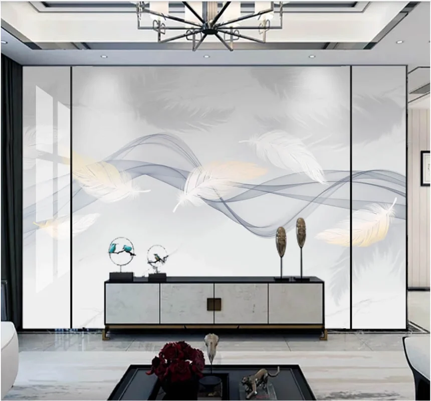 xuesu Modern light luxury Jazz white marble smoke feather wallpaper sofa bedroom custom mural 8D waterproof wall cloth