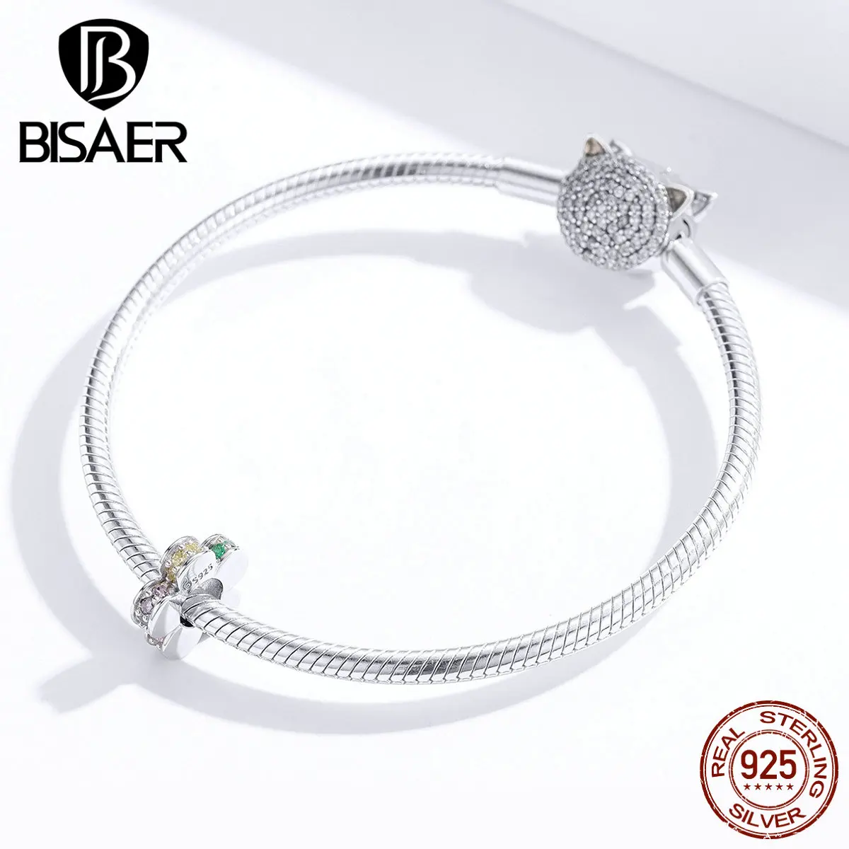 Spacer BISAER 925 Sterling Silver Blooming Flowers Beads Spacer fit for Women DIY Bracelets Silver Jewelry Making EFC114