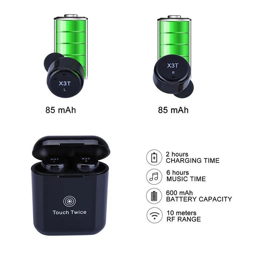 X3T Touch Control True Wireless Bluetooth Earbuds Earphone Mini Sport Earphones With Charging Case For Smart Phones