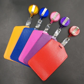 

1PCS PU Card Bus ID Holders Cheap Bank Credit Card Holders Identity Badge with Retractable Reel Random Color Wholesale