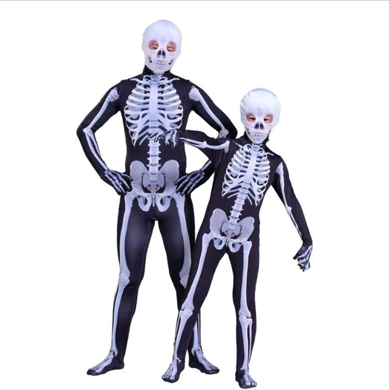 Ataullah Parent-child Halloween Costumes Print Scary Skeleton Costume Jumpsuit Skull Bone Elastic Bodysuit Children Adult DW013