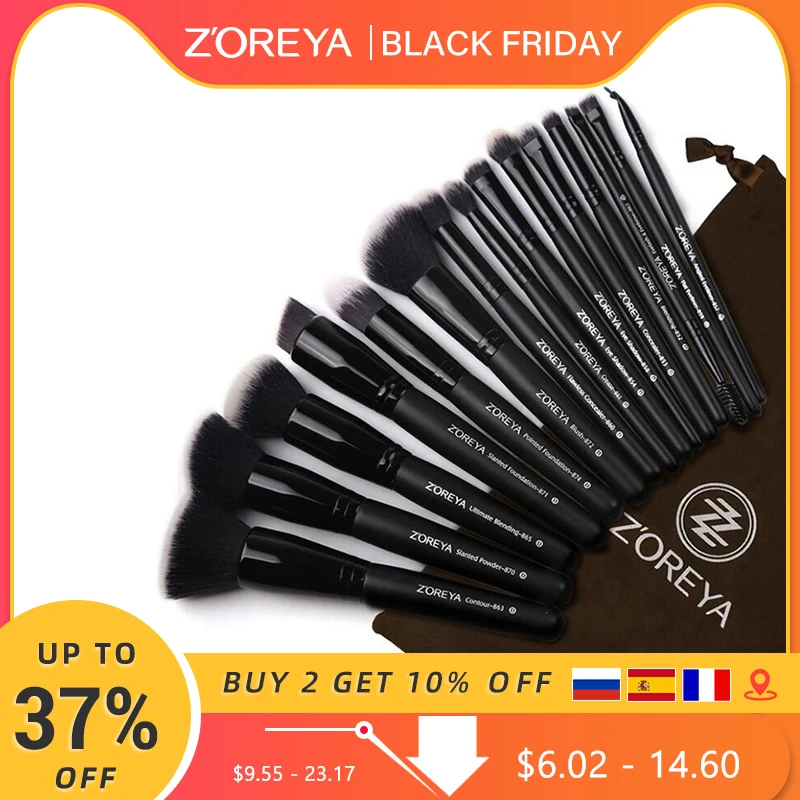 

Zoreya Brand 15pcs Black Makeup Brushes Set Eyeshadow Powder Foundation Makeup Brush Kit 2017 New Arrive Makeup Tools