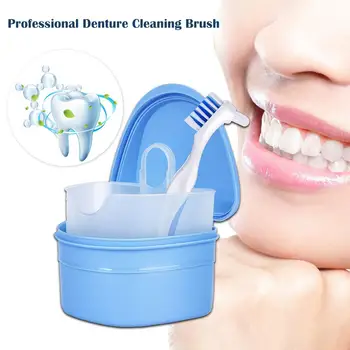 

Denture Brush with Denture Box Cleaning Storage Tooth Socket Corrector Cleaning Oral Care for Safe Guard Dentures