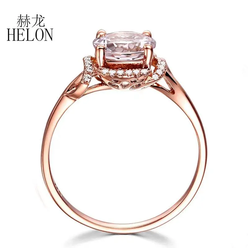 HELON Solid 14 к розовое золото AU585 натуральные бриллианты обручальное кольцо 7 мм круглой огранки натуральное морганитное кольцо ювелирные украшения для женщин