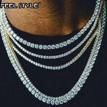 

3/4/5 MM 1 Row AAA CZ Stone Bling Iced Out Tennis Chain Gold Gold Cubic Zircon Necklaces For Men Hip Hop Jewelry