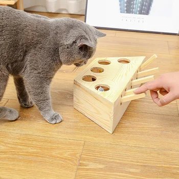 

Interactive Cat Hunt Mouse Toys 5 Holes Solid Wood Whack Mole Game Funny Kitten Puzzle Toy Hamster Machine Pet Toy Accessories