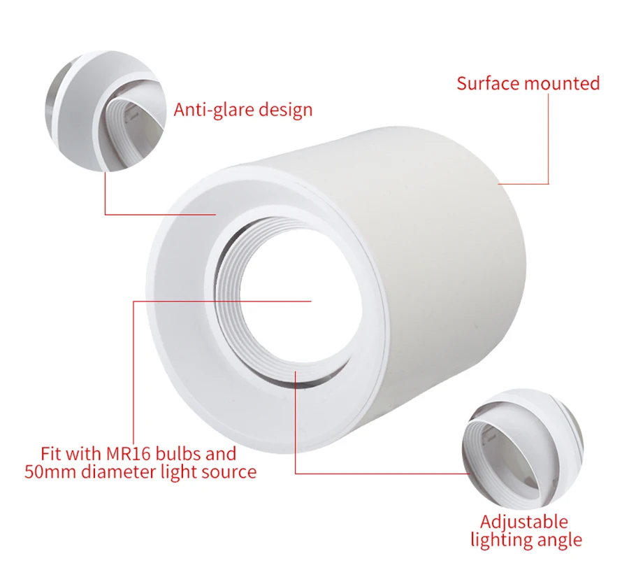 LEDIARY MR16 GU10 Surface Mounted Ceiling Cover Frame Frosted Plastic Recessed Downlight Wholesale Price Lighting Fixtures