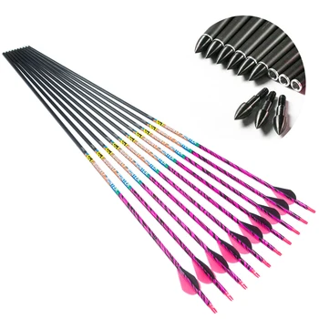 

12pcs Linkboy Archery Carbon Arrow 30inch Spine 300 340 2inch Plastic Vanes 75gr Point Tips for Compound Recurve Bow Hunting