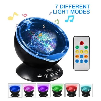 

Romantic Projection Lamp Colorful Sea Wave Ocean Remote Control Projector LED Night Light with USB Music Player Can Use TF Card