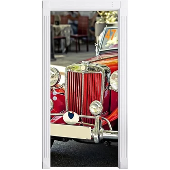 

Self Adhesive Renew Home Red Car Cool Decor 3d Door Sticker Print Art Waterproof Paper Mural Wardrobe Renovation Decal Picture