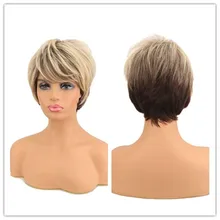 SuQ Women's Short Blonde Wig Synthetic Natural Hair Mixed Brown Black Party Pixie Cut Straight Heat Resistant Wigs For Women
