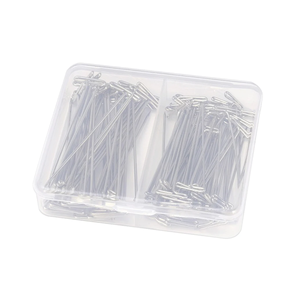100 Pieces Mixed Sizes Steel Wig T-Pins with Plastic Stroage Box 54mm & 45mm T Needles Wig Sewing Cord for Holding Wigs