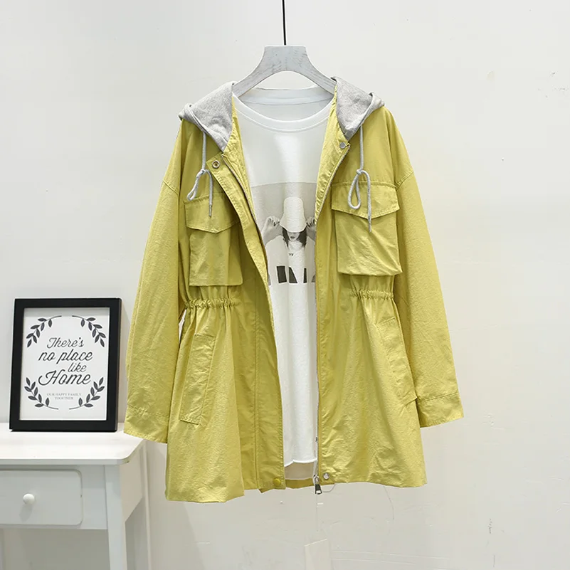 

Fashion Autumn Hooded New Chic Ladies Khaki Casual Trench Loose Solid Hiking Winter Kawaii Coat Stylish Weatherproof Outerwear