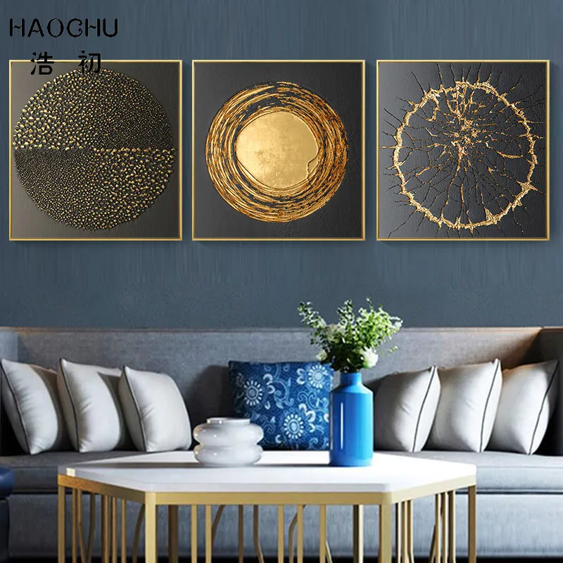 HAOCHU 3D Настенный художественный плакат и печатная графика абстрактный золотой черный белый холст картина домашний декор настенные картины для гостиной - Цвет: three pictures