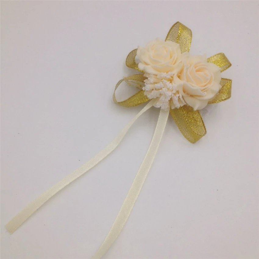 gold YO CHO Prom Beutiful PE розы вечерние цветы на запястье Свадебные наручные Цветы розовые подружки невесты шелковый корсаж ручной цветок для свадьбы - Цвет: gold