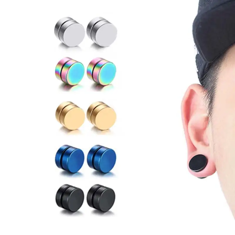 1PC Circle Unique Non Piercing Seaside Strong Magnet Magnetic Mens About 6mm/8mm/10mm/12mm5 Colors Round Ear Clip Hot Sale