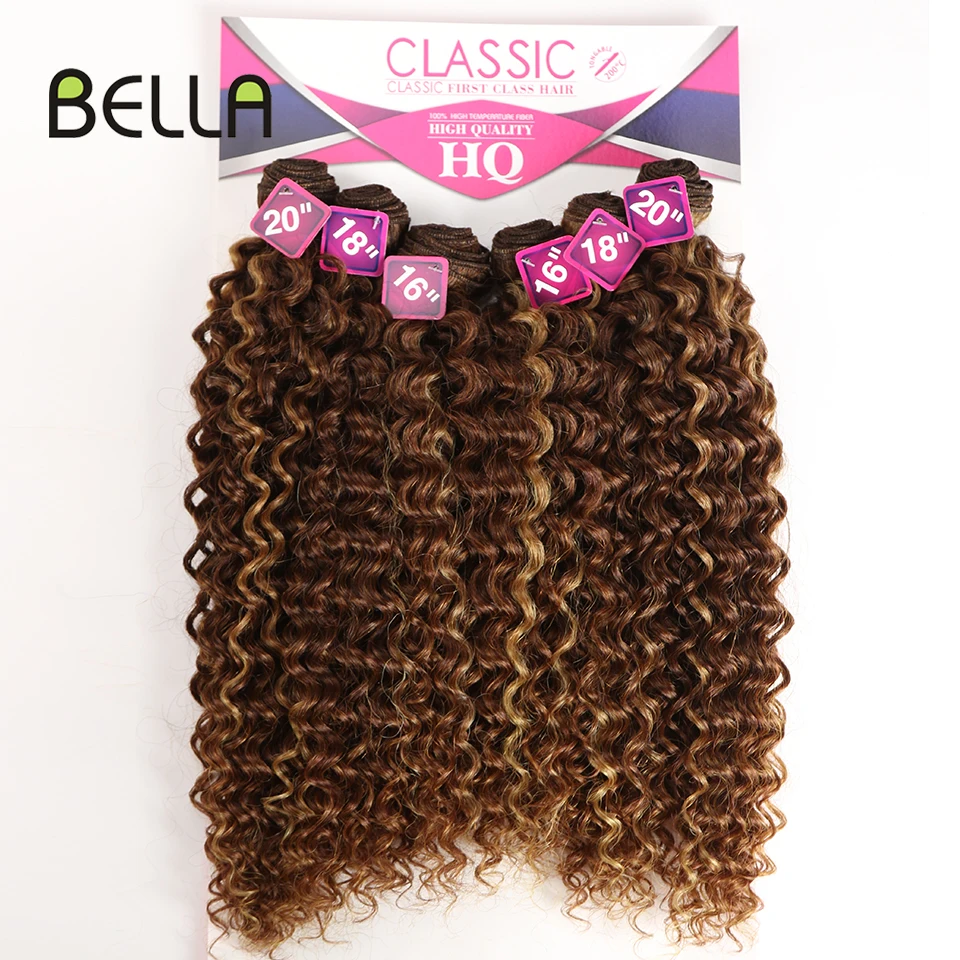 Bella Afro Kinky Curly Synthetic Hair 6 Bundles With 1 Closure 7pcs/Lot 16-20 inch Kinky Curly Bundles Hair Extension hair extensions