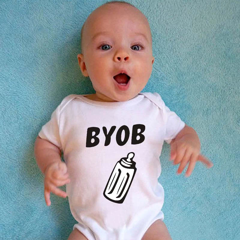 BYOB/Забавный детский комбинезон с принтом бутылки; хлопковый комбинезон с короткими рукавами для новорожденных мальчиков и девочек; комбинезон; комплект одежды
