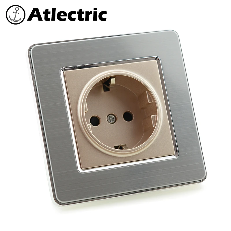 Atlectric EU/DE/русский стандарт розетка мощность из нержавеющей стали панель разъем заземления 146 мм* 86 мм двойной разъем электрическая розетка розетки,socket