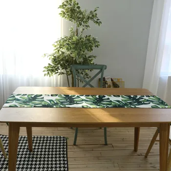 

Hot Selling Waterproof Monstera Table Runner Nordic Fresh Plant Tablecloth Cabinet Table ClothTextile Products Decorative Cloth