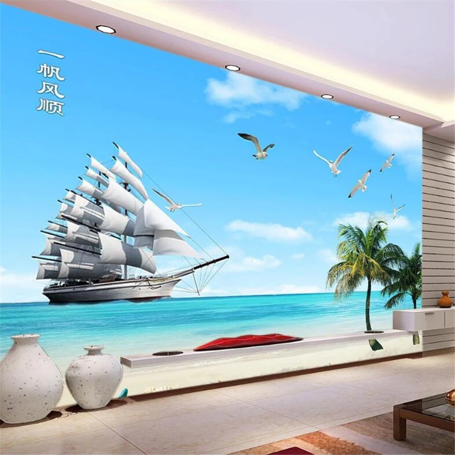 

beibehang Custom wallpaper 3d papel de parede photo mural smooth sailing coconut palm TV background wall living room hotel обои