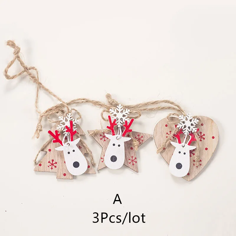 3Pcs A Новинка, новогоднее натуральное Рождественское дерево, Елочное украшение Noel, Рождественское украшение для дома, деревянная подвеска, подарок Navidad - Цвет: 3Pcs A