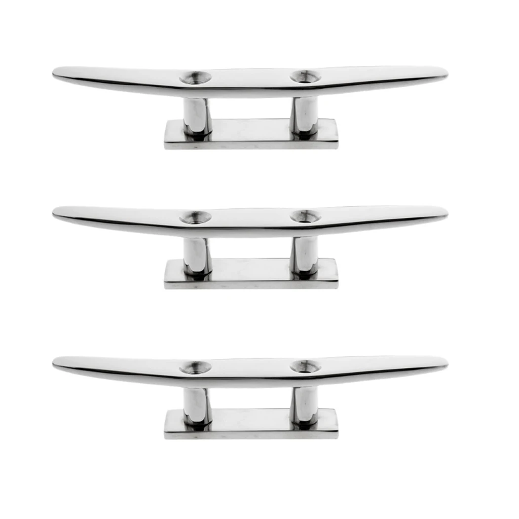 3pcs Stainless Steel Low Flat Cleat 8inch for Watercraft, Boat, Yacht