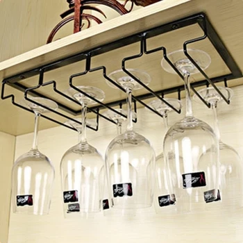 

Bar European Under Cabinet Portable Kitchen Space Saving Novelty Wine Glass Holder Iron Black Hanger Organizer Stemware Rack
