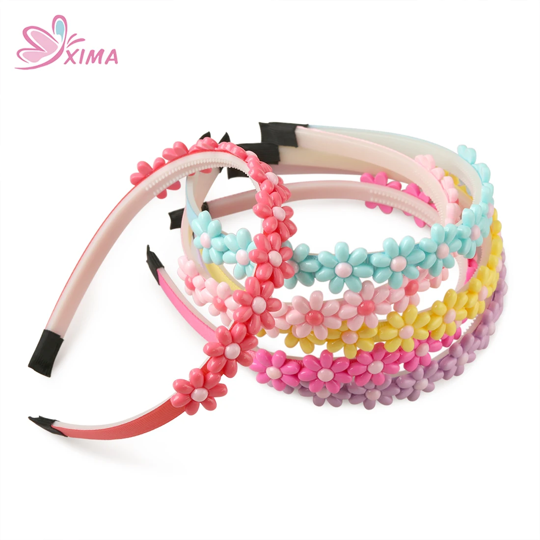 Xima tiara de cabelo adorável com flores, bandolete de plástico com