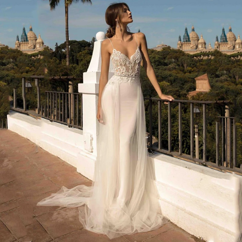 

LORIE Beach Wedding Dresses Spaghetti Strap Mermaid Bride Dress Backless Princess Long Wedding Gown Boho Bride Dress 2019