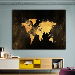 1 шт./компл. огромный черный мир Настенная картина со стилизованной картой мира Печать на холсте Абстрактная живопись карта мира из плотной