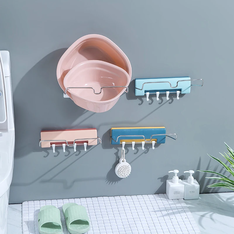 

Washbasin rack wall hanging toilet bathroom shelf basin receptacle rack Foldable four-hook basin rack kitchen hanging rack