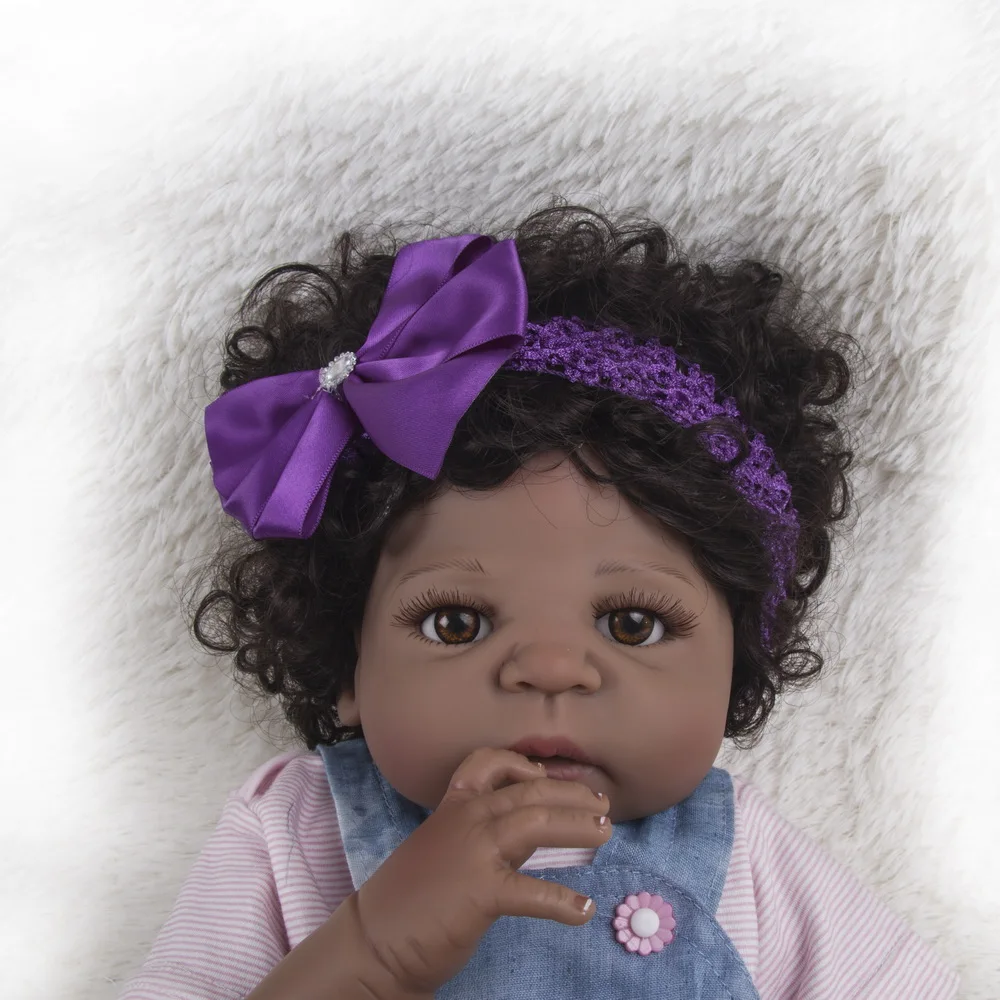 55 см полностью силиконовая кукла Reborn Baby Doll игрушка 22 дюймов черная кожа новорожденная девочка принцесса малыши кукла ребенок Купание игрушка