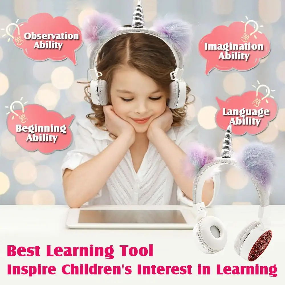 JINSERTA 2020 Unicorns Headphones Kids Headphone Wireless Bluetooth Stretchable Earphone Foldable Stereo Music Cartoon Headset