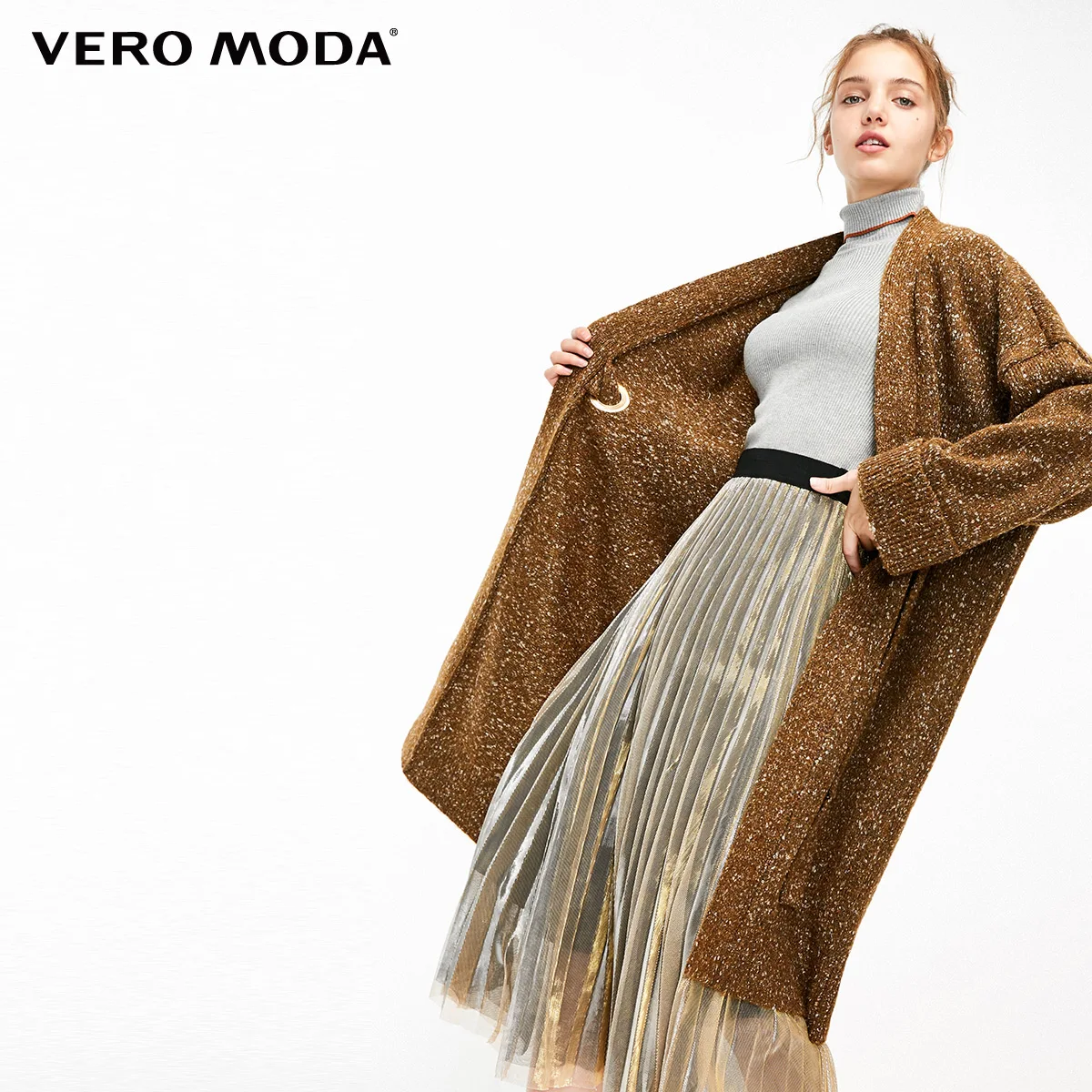 Vero Moda Женская Осенняя О-образная Талия галстук-ап Тяжелая трикотажная куртка кардиган | 318325503 - Цвет: Burnt caramel mel.