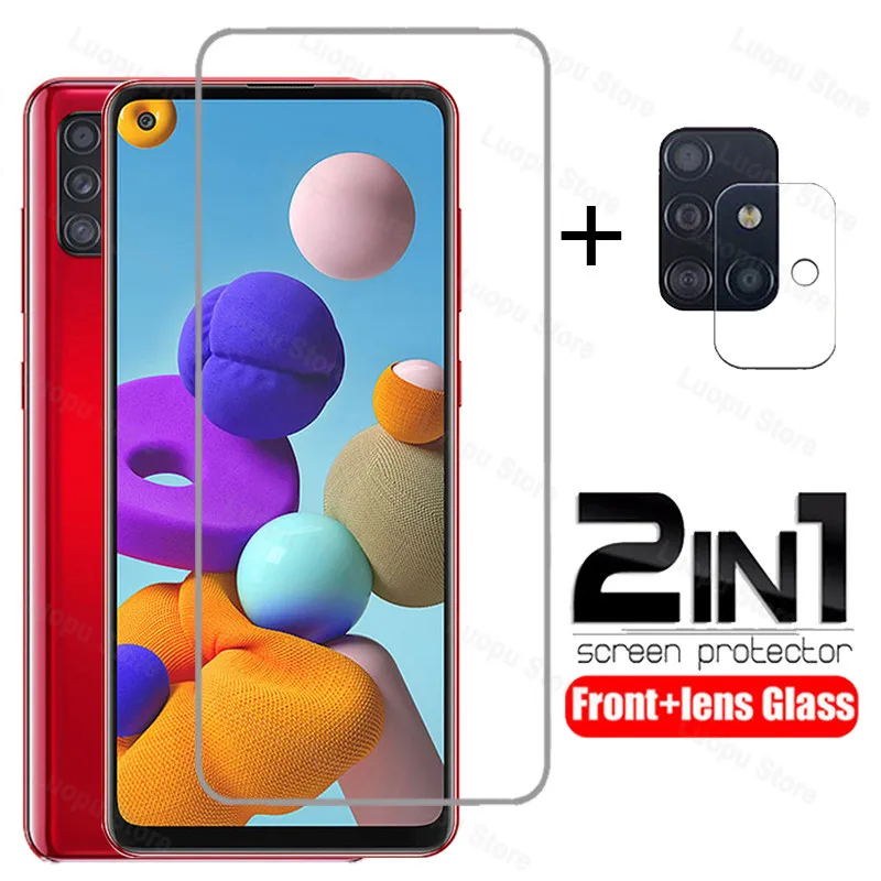 2 en 1 de vidrio templado para samsung a21s a51 a71 a31 a41 a02s a12 a02 lente de cámara protector de pantalla para samsung a51 a71 a21s de vidrio