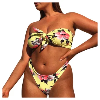 

Floral Print Micro Bikini Women Sexy Two-Piece Swimsuit Floral Point Strapless Bikini Set Swimwear Summer Beach Beachsuit #C3