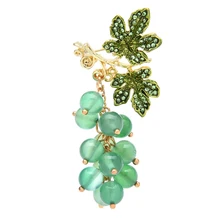 Wuli&baby Green Grape Brooches For Women Unsiex Rhinestone Fruits Plants Party Office Brooch Pin New Year Gifts 