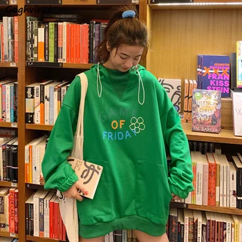 

Hoodies Women Oversize Loose Pullover Hooded Long Sleeve Letter Printed 2020 New Students Boyfriends Korean Style Streetwear Top
