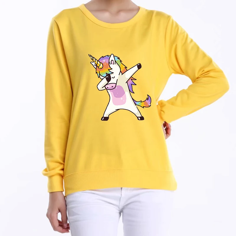 Женские толстовки, пуловеры, хлопок, Осенние, с длинными рукавами, с принтом единорога, для женщин, Японская уличная одежда, Poleron Woman Joker уличная одежда - Цвет: Цвет: желтый