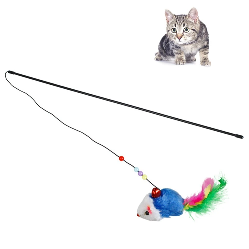 

Pet Cat Toy Plastic Wand Feather Mice Cat Toy Funny Playing Play Toy For Pet Cat Bell The Dangle Faux Mouse Rod Toy For Gatos