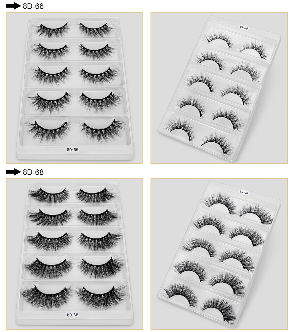 5 Pairs 3D Mink Hair False Eyelashes Natural Long /Thick 3D Eyelashes Crisscross Full Strip Lashes Handmade Eyelashe