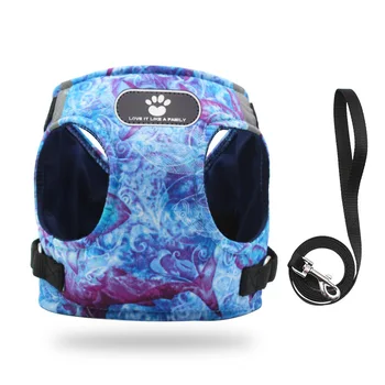 

Ocean printing Dog Harness Vest Puppy Harnesses Reflective pet Walking Leash soft dog chest strap for Small Medium Dogs Supplies